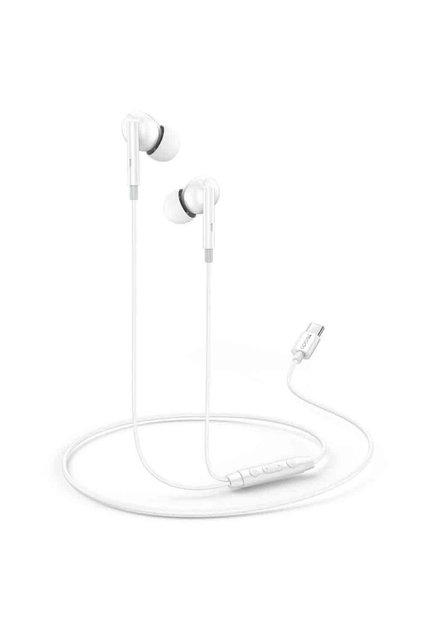 YH45 USB Type-C Wired Earphones With Heavy Bass Hi-Fi Sound Digital Decode Chip In-Line Mic & Volume Control White