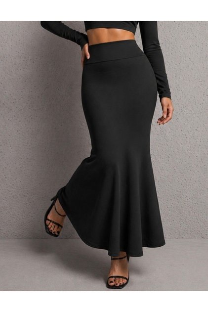 Black High-Waisted Lycra Maxi Skirt