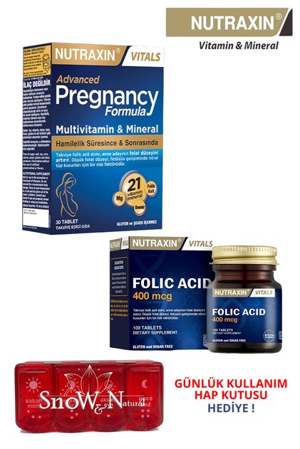 Pregnancy Formula 21 Vitamin & Mineral 30 Tablet + Folic Acid 400mcg 100 Tablet Avantajlı Set + Hap Kutusu Hediye