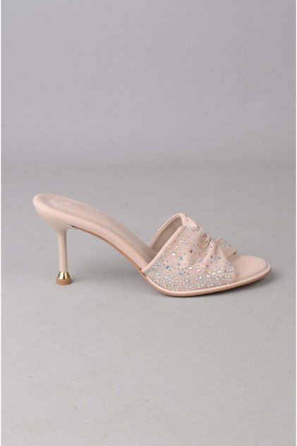 Seç S65 Stone-Embellished Heel-Shoved Women's Slippers (Heel Height: 9cm) Beige