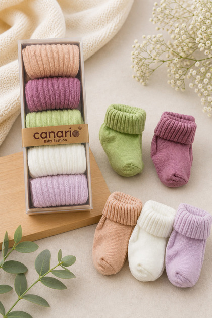 Organic 100% Cotton Unisex 5-Piece Boxed Premium Newborn Baby Socks 0-6 Months