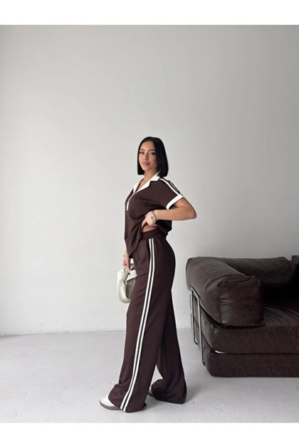 Soft Texture Polo Collar Buttoned Modal Fabric Tracksuit Set