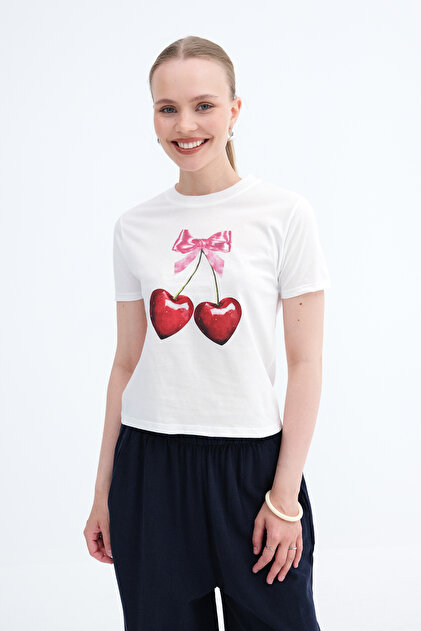 Addax Kiraz Baskılı T-shirt P10609 - Fiyatı, Yorumları
