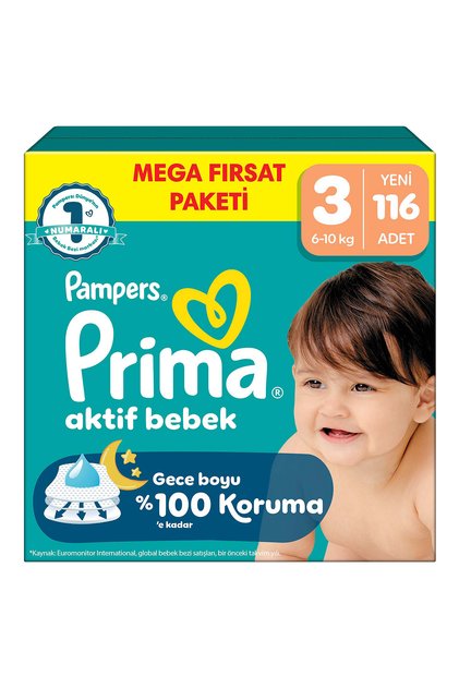 Bebek Bezi Aktif Bebek Mega Fırsat Paketi 3 Beden 116 Adet