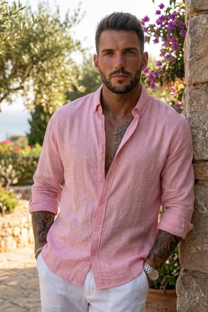 Men's Oversize Long Sleeve Linen Shirt
