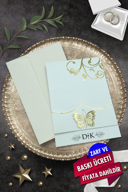 Düğün Nişan Nikah Kına Davetiyesi 3299 (100 ADET) Baskı Dahil