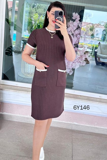 Striped Modal Dress with Front Pockets 6Y146