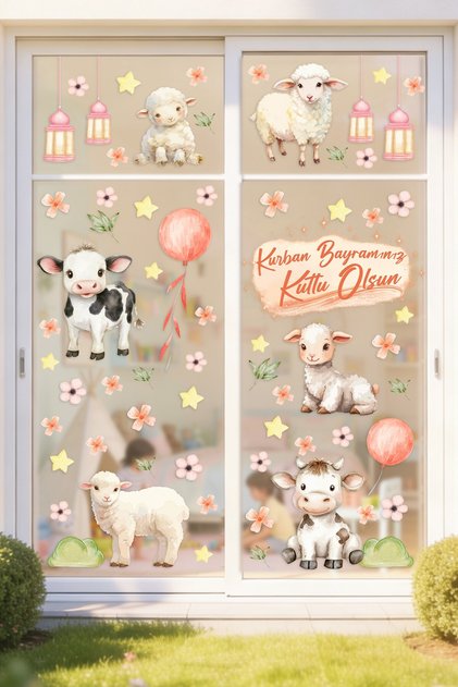 Eid Al-Adha Decorative Glass Sticker Set 98 Pieces | Double-Sided Design, Workplace, Home, School, Organization