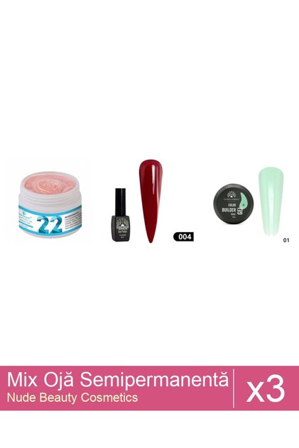 Set Mix 3 produse Nail Oja: Global Fashion - Color Builder Gel UV 15g, Nr.01-Mint, Gel de const...