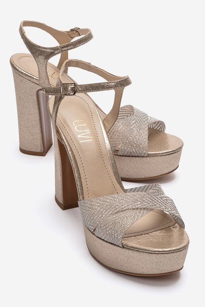 Orelion Gold Glitter Women's Platform Heeled Evening Dress Shoes
