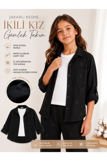 100% Cotton Special Jacquard Fabric Girls' Shirt Bodysuit 2-Piece Set