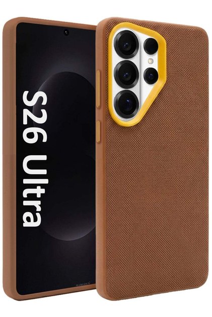 Vegan Leather Case for Galaxy S26 Ultra - Slim Fit Protective Case with Raised Edges - Light Brown-1