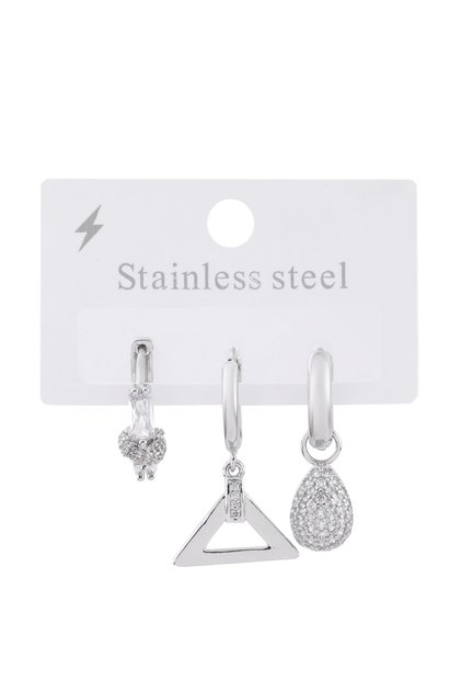 316 L Stainless Steel - Anti-Allergic - Non-Tarnish - Zircon Stone - 3-Piece Steel Women's Earrings