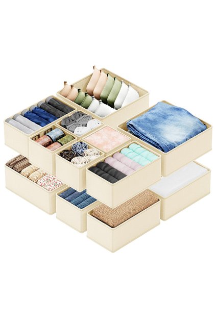 Drawer Organizer Clothes, 12 Pack Dresser Organizer Bins for Nursery, Closet Organization and Storage Dividers for Clothing, Baby Clothes, Underwears, Socks (Beige)