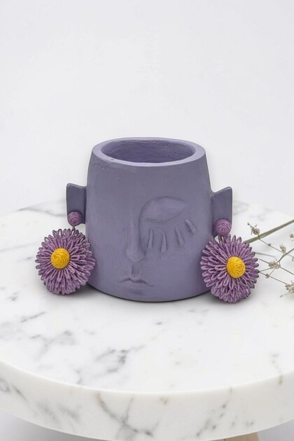 Lilac Yellow Daisy Design Bohemian Dangle Earrings for Women