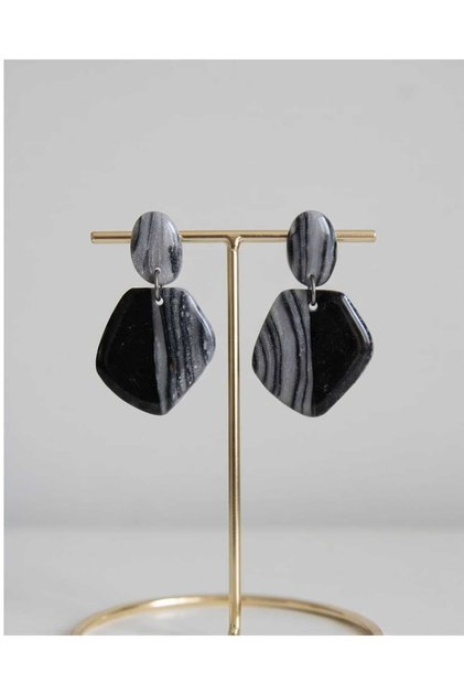 Gece Mermeri Siyahi Series Polymer Clay & Epoxy Handmade Design Earrings