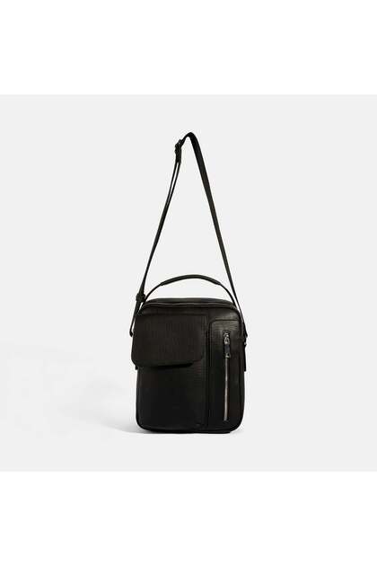 Men's Black Multi-Compartment Messenger Bag