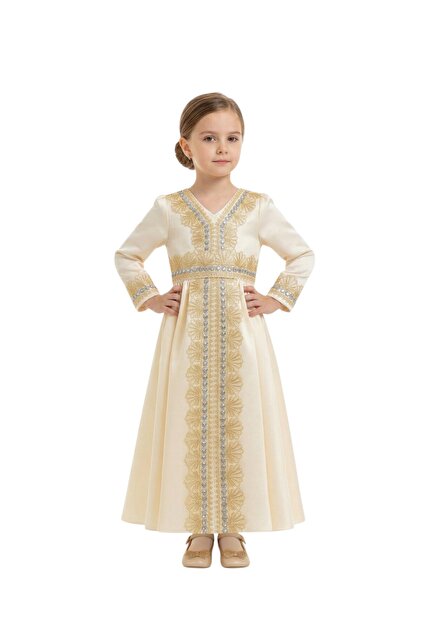Bidani - Traditional Embroidered Maxi Dress - Cream, Black - 2Y to 5Y-  Trendyol