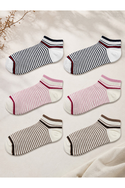 6 Pairs of Cotton Thin Striped Booties Socks Unisex