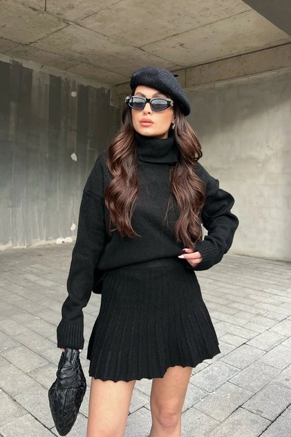 Oversize Turtleneck Sweater and Skirt Women's Knitwear Set