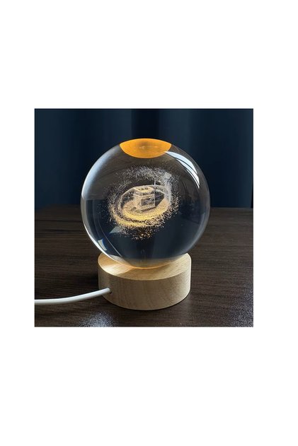 3D Engraved Allah (God) 8cm Big Crystal Ball Lamp - Islamic Religious LED Night Light for Ramadan, Eid & Muslim Home Decor