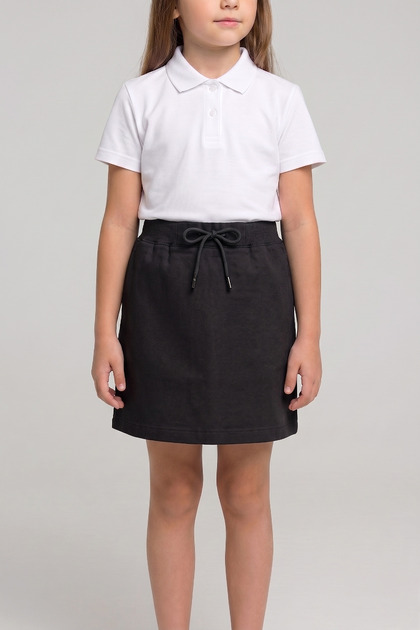 Girl's Ribbed Waist Black Canvas School Shorts Skirt