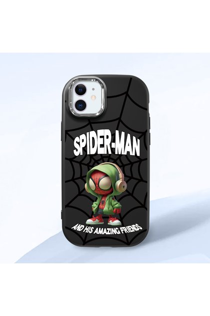 iPhone 12 Compatible Case Camera Protector Black Silicone Couple Phone Case Spiderman Patterned