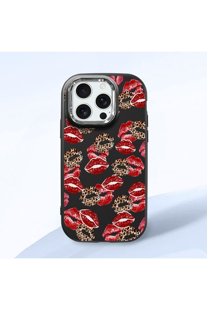 iPhone 16 Pro Max Compatible Case with Camera Protector Black Silicone Couple Phone Case with Kiss Pattern