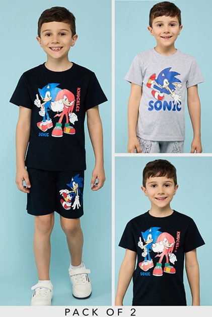 2 Pack Sonic Print T-Shirts with Short Sleeves