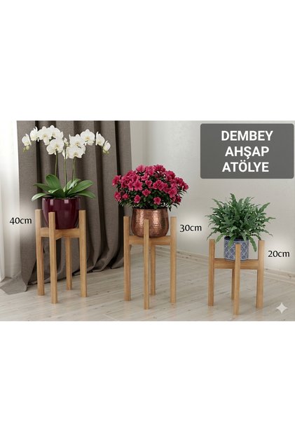 Saksı Standı 3lü Set Ahşap Çiçek Standı Saksılık Bahçe Çiçek Rafı