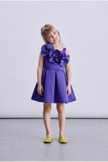 Girl's Purple Dress with Floral Appliques
