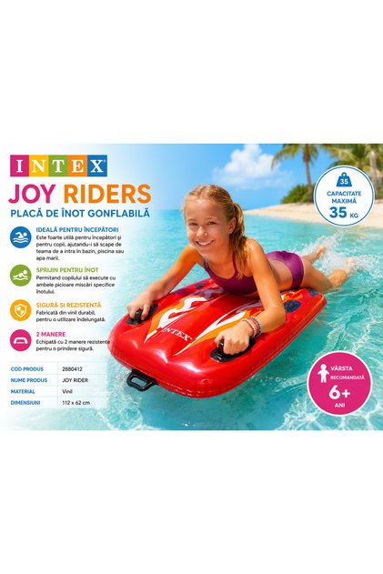 Saltea Gonflabilă pentru Apă 58165NP, 112 x 62 cm, Roșie, cu Mânere, pentru Piscină și Plajă