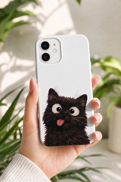 iPhone 11 Compatible Launch Silicone Sympathetic Tongue Cat Themed Shock Absorbing Case White