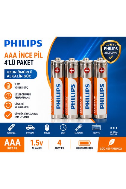 AAA İnce Pil 4’lü Paket – Uzun Ömürlü Alkalin Güç