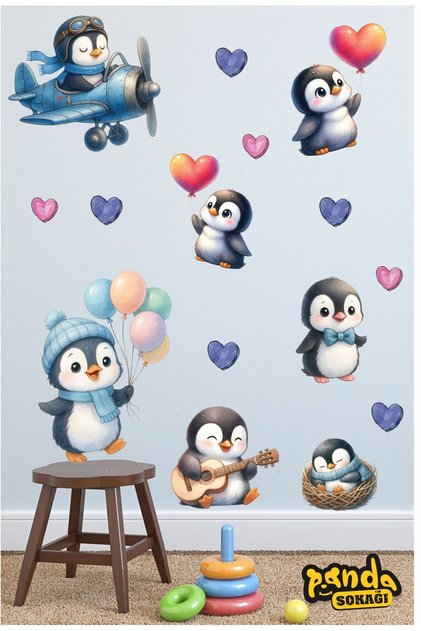 Uçan Penguenler , Güzel Renkli Kalpler Kendinden Yapışkanlı Sticker