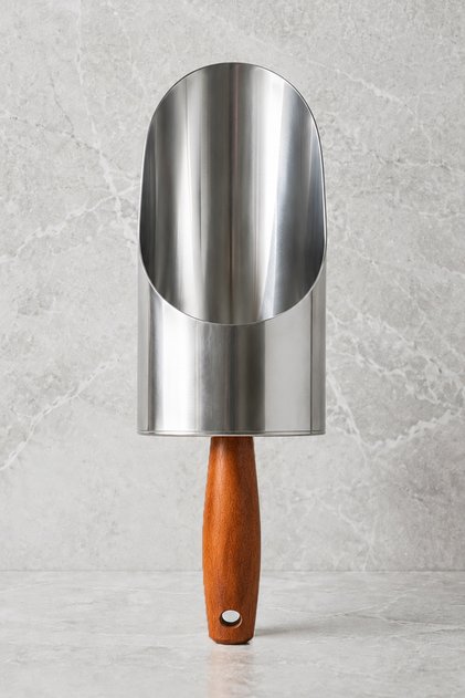 Wooden Handle Food Shovel with Wide Chamber - Both Decorative and Practical Wide Chamber - Stainless Steel