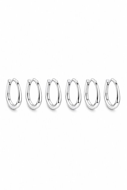Women's 3 Pairs Stainless Steel Hoop Earrings Set - 6 Pcs White Color