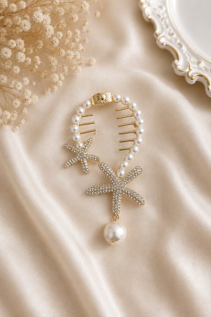 Women's Bun Hair Clip Gold Metal New Style Dangle Crystal Stone Pearl Barrette Hair Accessory
