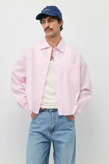 Keten Boxy Fit Crop Gömlek Pembe