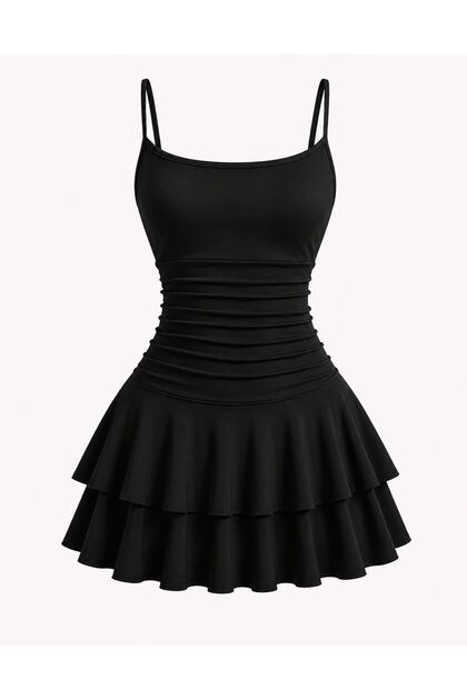 Rochie mini de bază drapată, model cu bretele