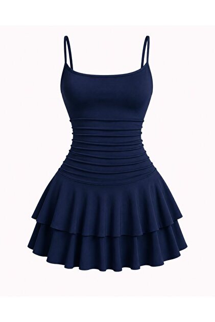 Askılı Model Drapeli Basic Mini Elbise