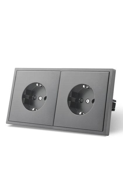 Priză Schuko Standard UE, Priză încastrată cu 2 căi, 80mm x 150mm, Instalare ușoară