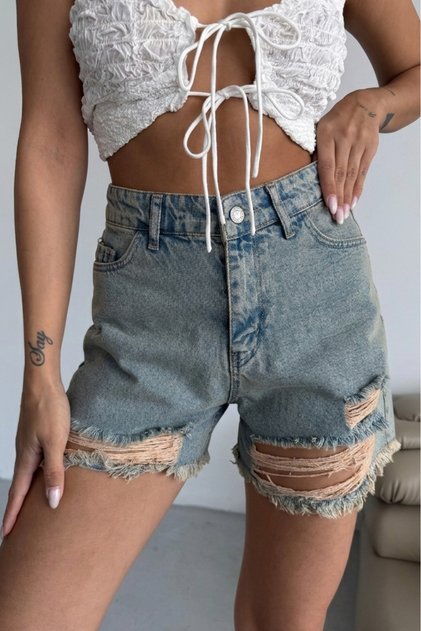 Women's Tassel Detailed High Waist Mini Denim Shorts