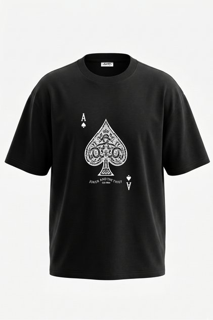 Ace of Spades Design Back Printed Cotton Black Oversize T-Shirt