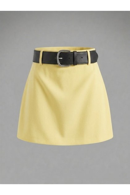 Women's Belt Detailed Mini Skirt with Shorts