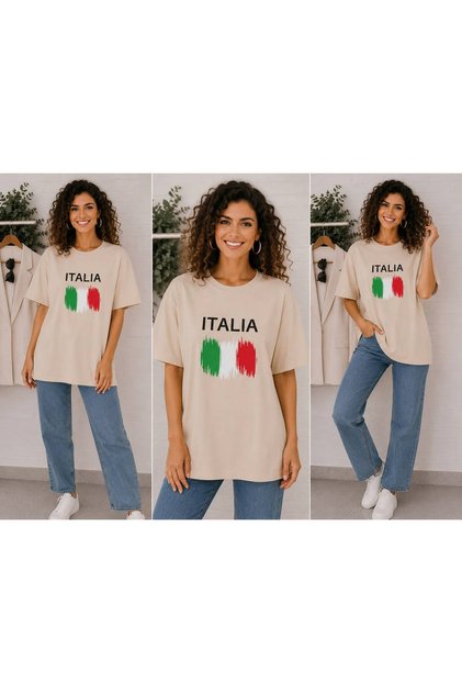 Italia Flag Colors Themed Printed Oversize T-Shirt Unisex Beige Premium Basic T-Shirt