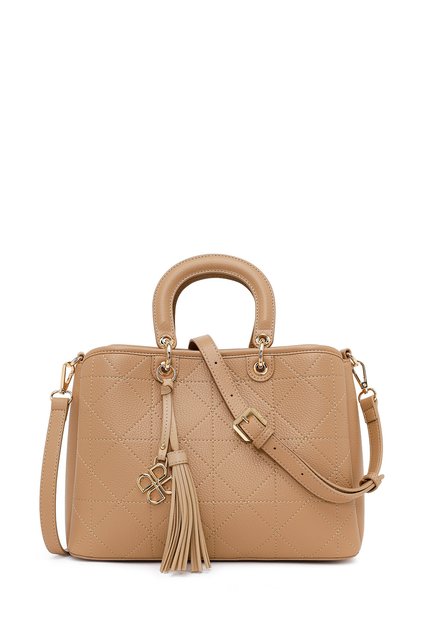 Women's Beige Long Strap Printed Shoulder Bag 26Pbd2846Ft