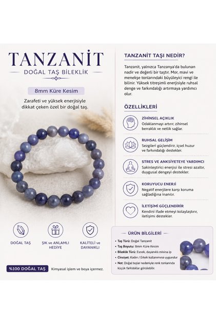 Tanzanite Natural Gemstone Bracelet 8 mm Sphere Cut