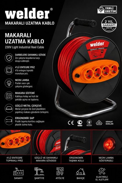 Makaralı Uzatma Kablosu 3x2.5 50 Metre