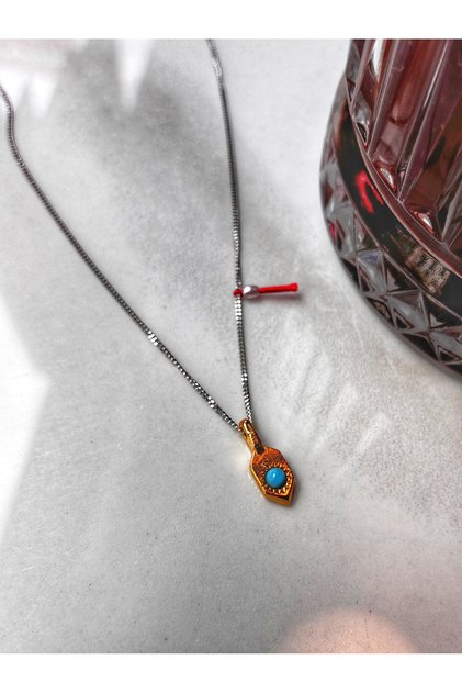 Gümüş Tasarım Unisex Bohem Güneş Işığı Turkuaz Kolye